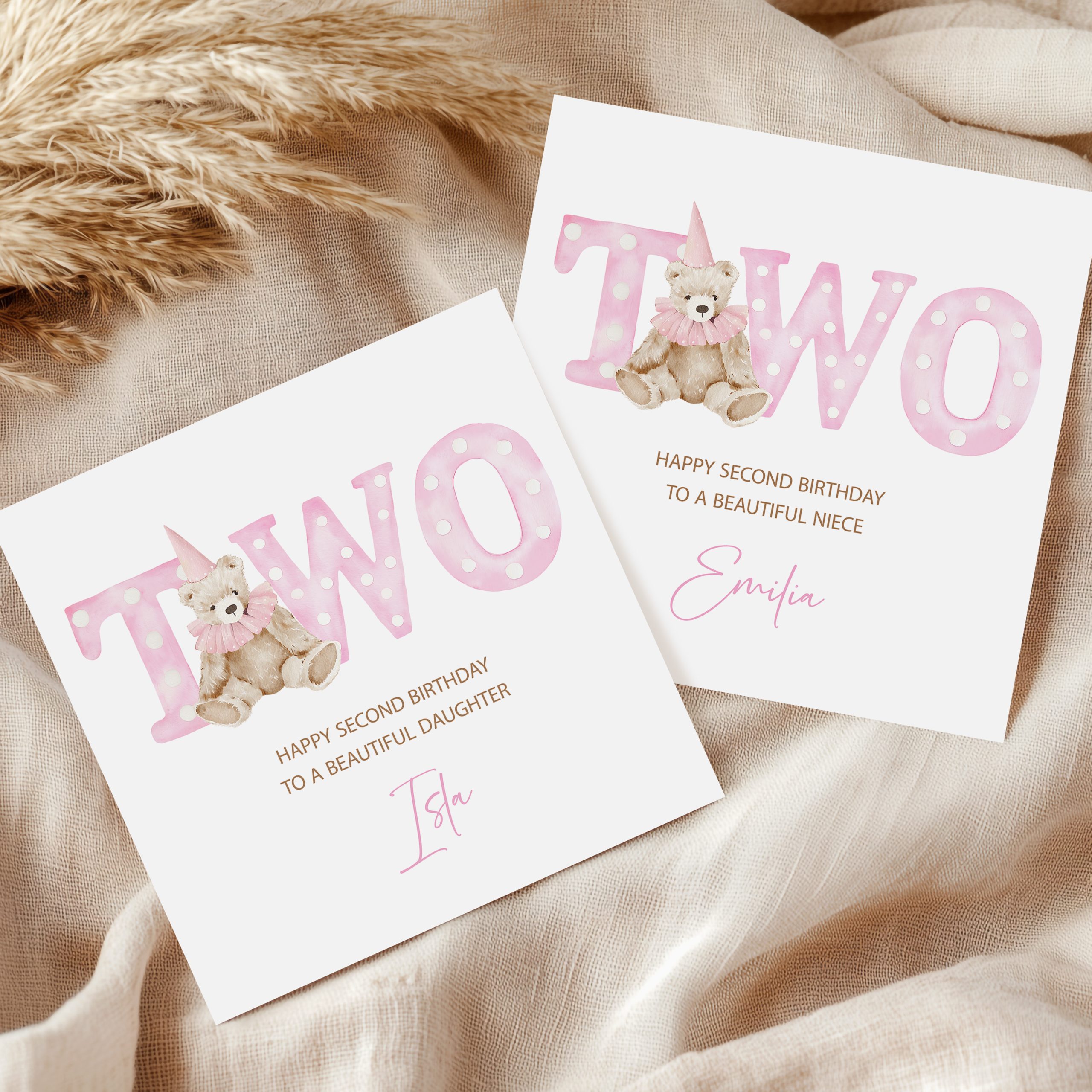 Girls Personalised 2nd Birthday Card