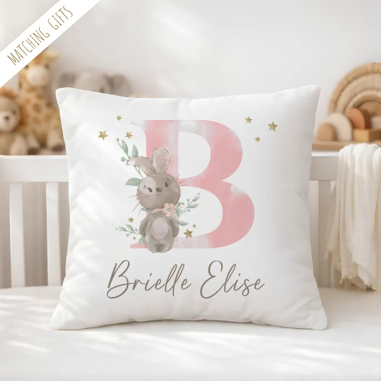 Personalised New Baby Rabbit Cushion