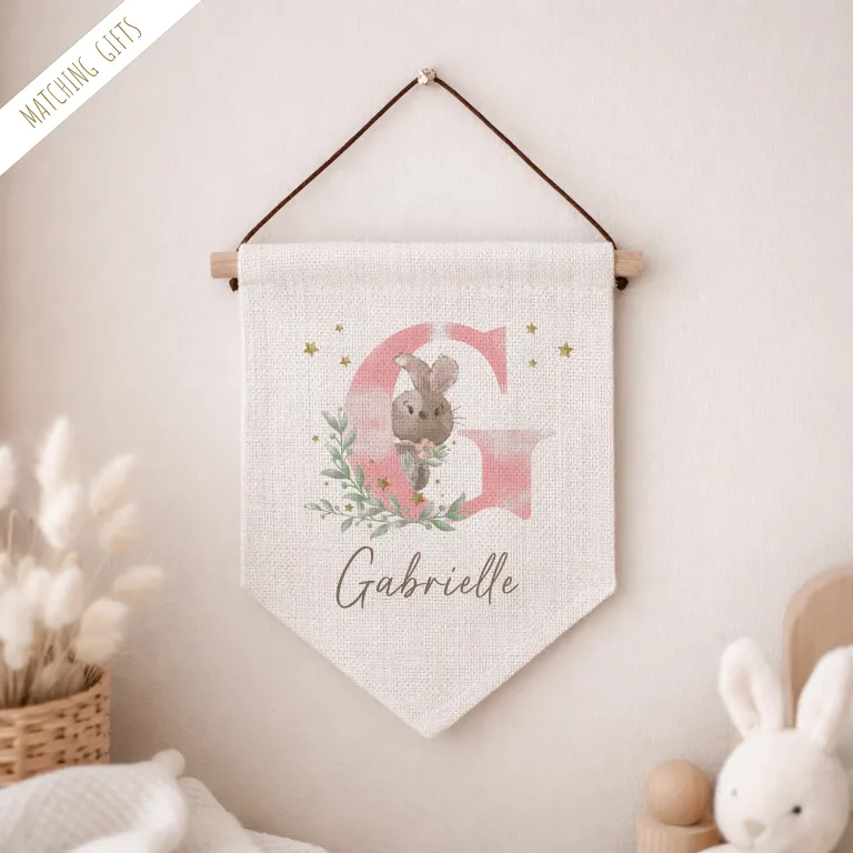 Personalised Rabbit Alphabet Linen Pennant