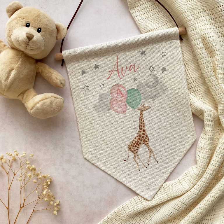 Personalised Giraffe Hanging Linen Pennant