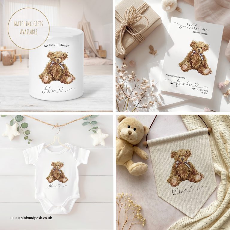 Personalised New Baby Vintage Teddy Cushion