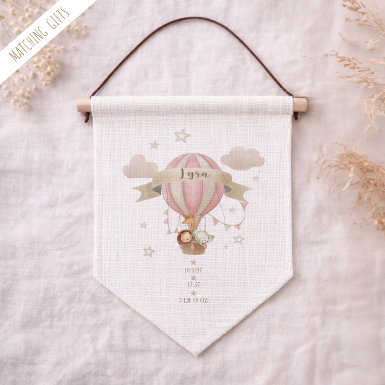 Personalised Safari Hot Air Balloon Linen Pennant