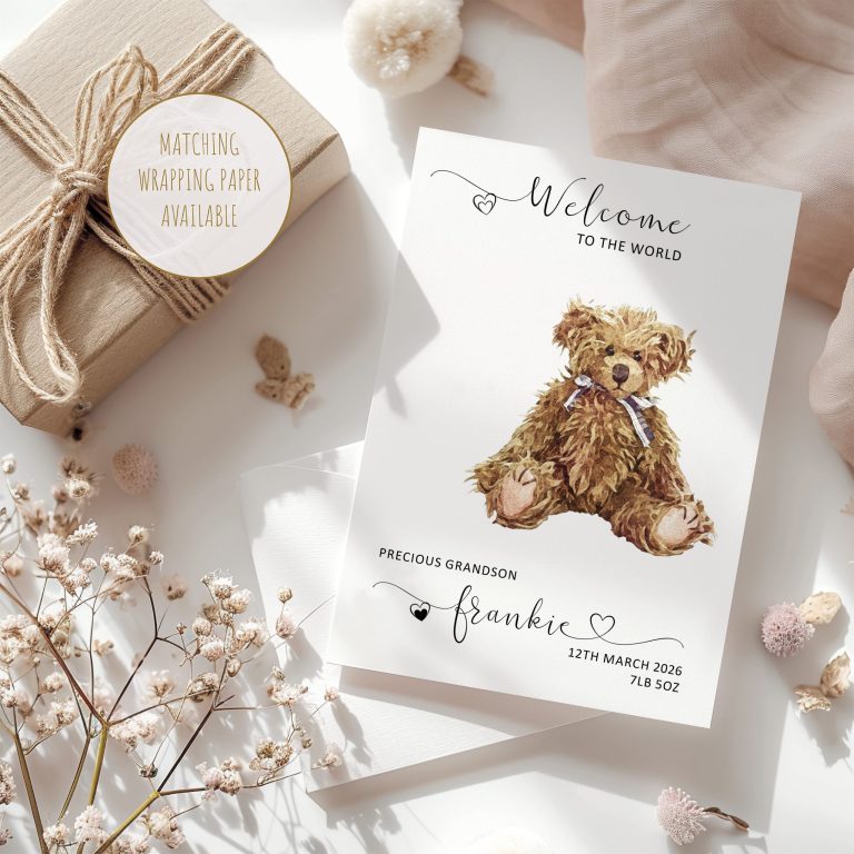 Handmade New Baby Card ‘Vintage Bear’