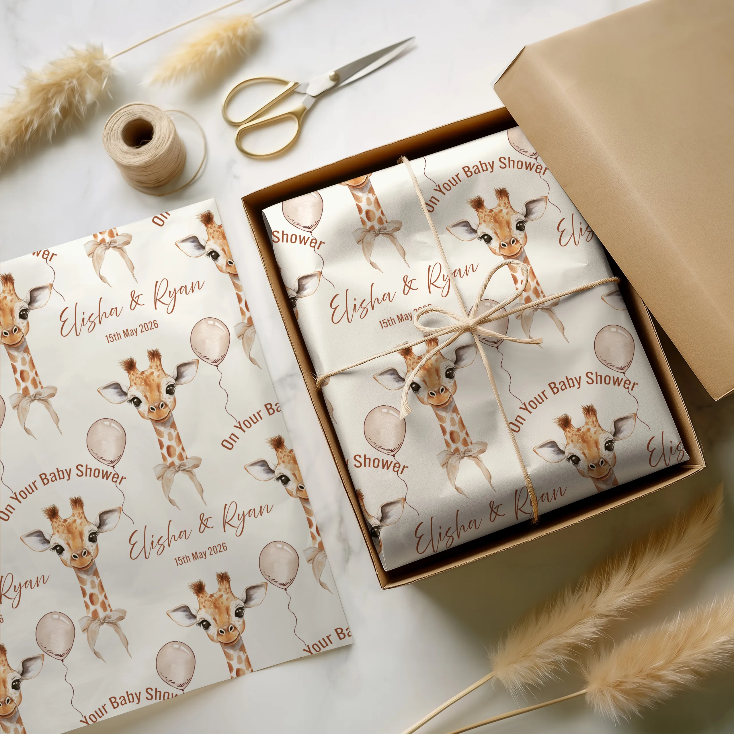 Personalised Baby Shower Giraffe Gift Wrapping Paper