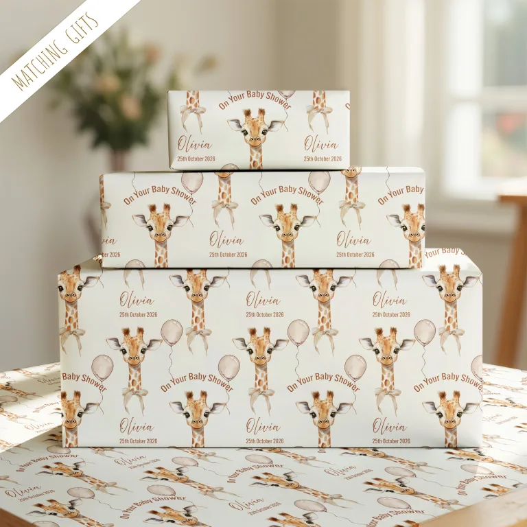 Personalised Giraffe Baby Shower Gift Wrapping Paper