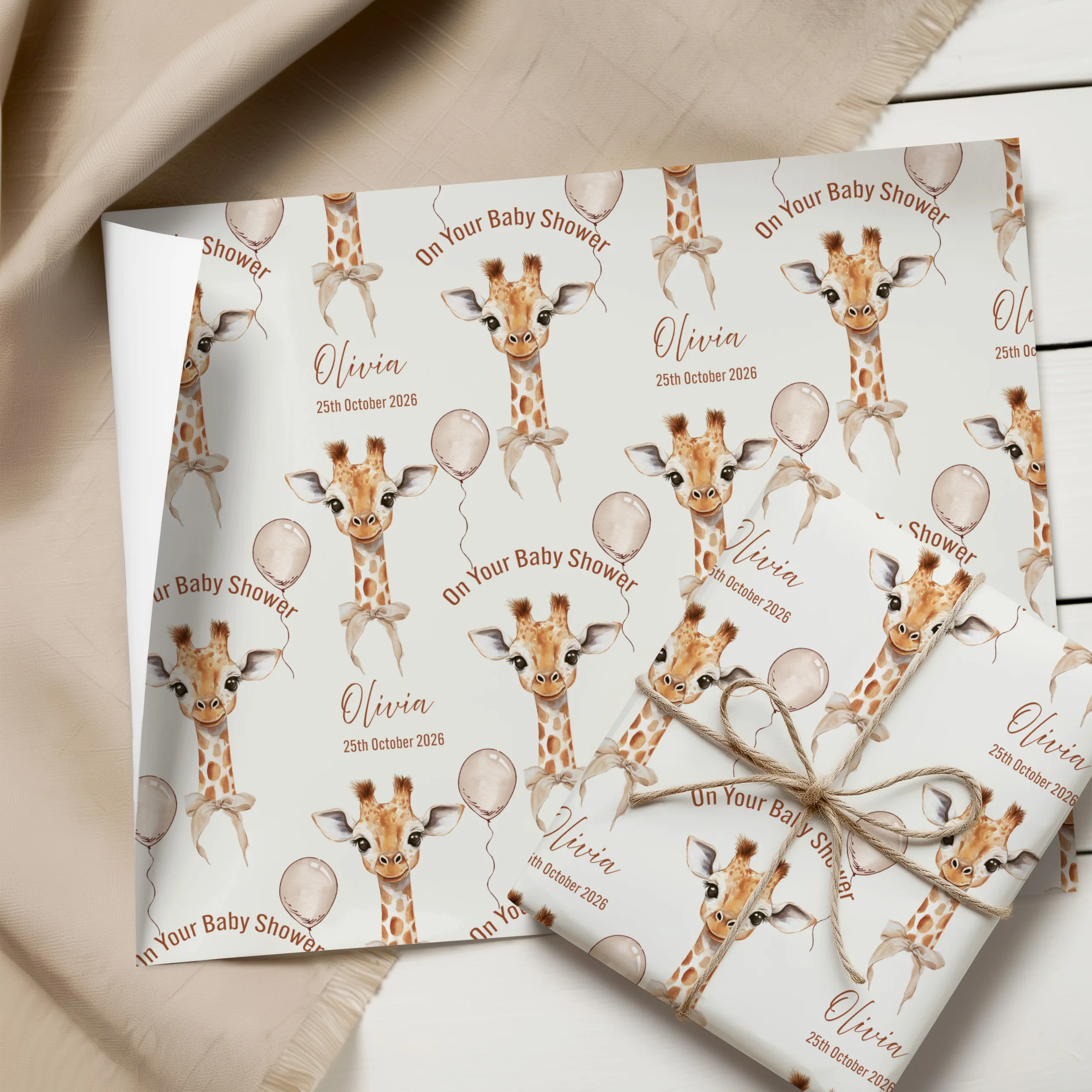 Personalised Baby Shower Giraffe Gift Wrapping Paper