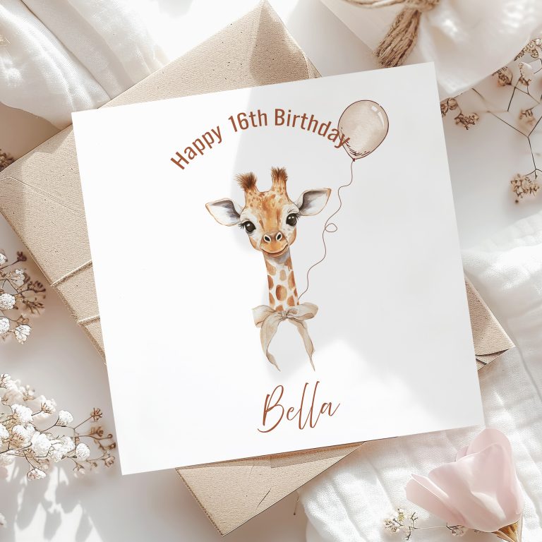 Handmade Personalised Giraffe Birthday Card
