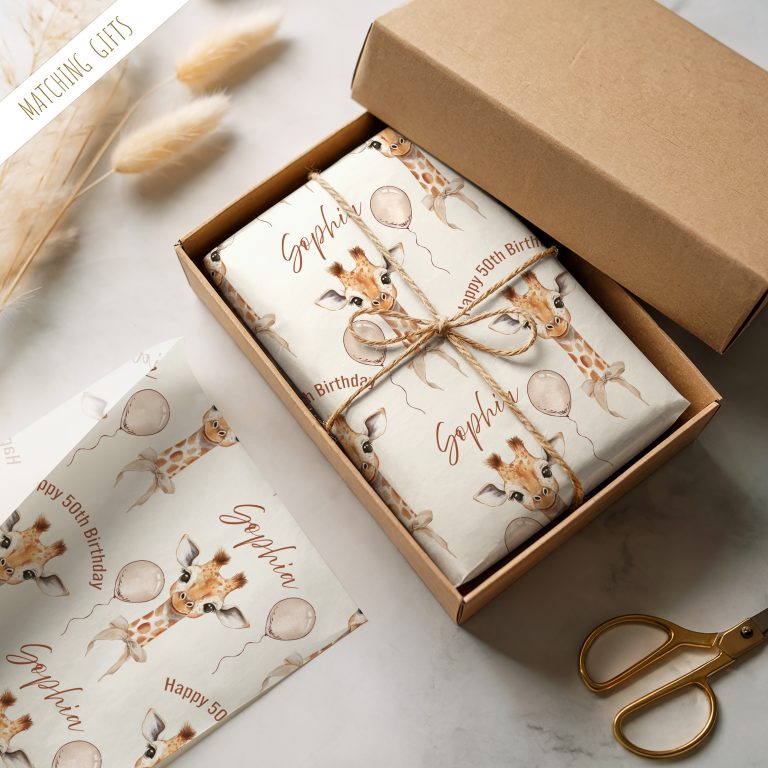 Personalised Giraffe Birthday Wrapping Paper
