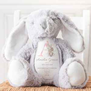 Personalised New Baby Grey Rabbit