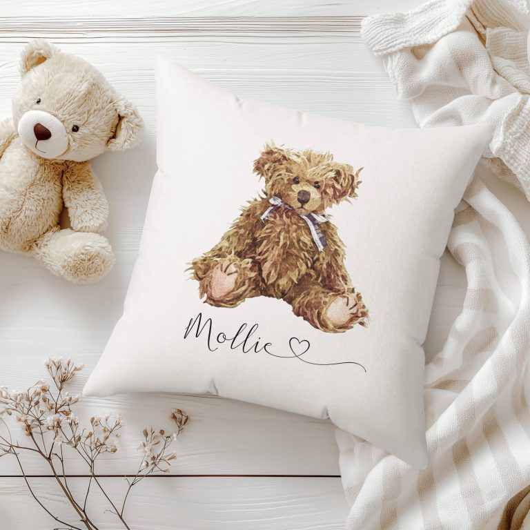 Personalised New Baby Vintage Teddy Cushion