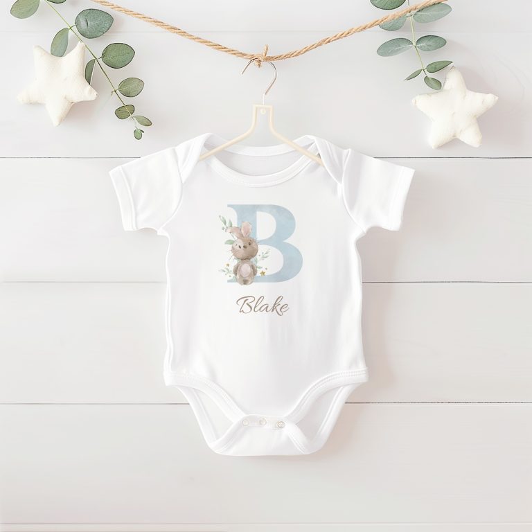 Personalised Short Sleeve Baby Rabbit Onesie