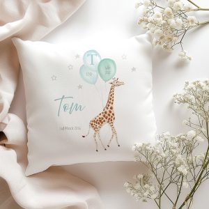 Personalised New Baby Giraffe Nursery Cushion