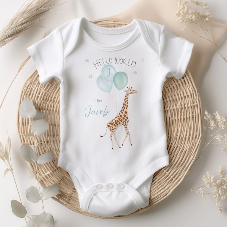Personalised Short Sleeve Baby Giraffe Onesie