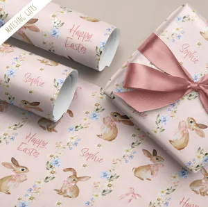 Girls Pink Personalised Easter Gift Wrapping Paper