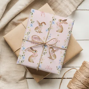 Girls Pink Personalised Easter Gift Wrapping Paper