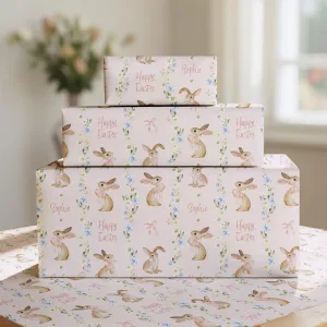 Girls Pink Personalised Easter Gift Wrapping Paper