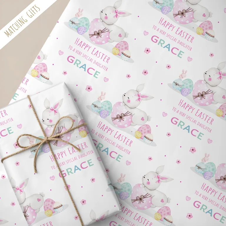 Girls Personalised Pink Easter Gift Wrapping Paper