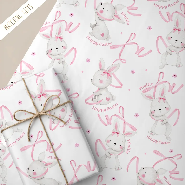 Girls Personalised Pink Easter Gift Wrapping Paper
