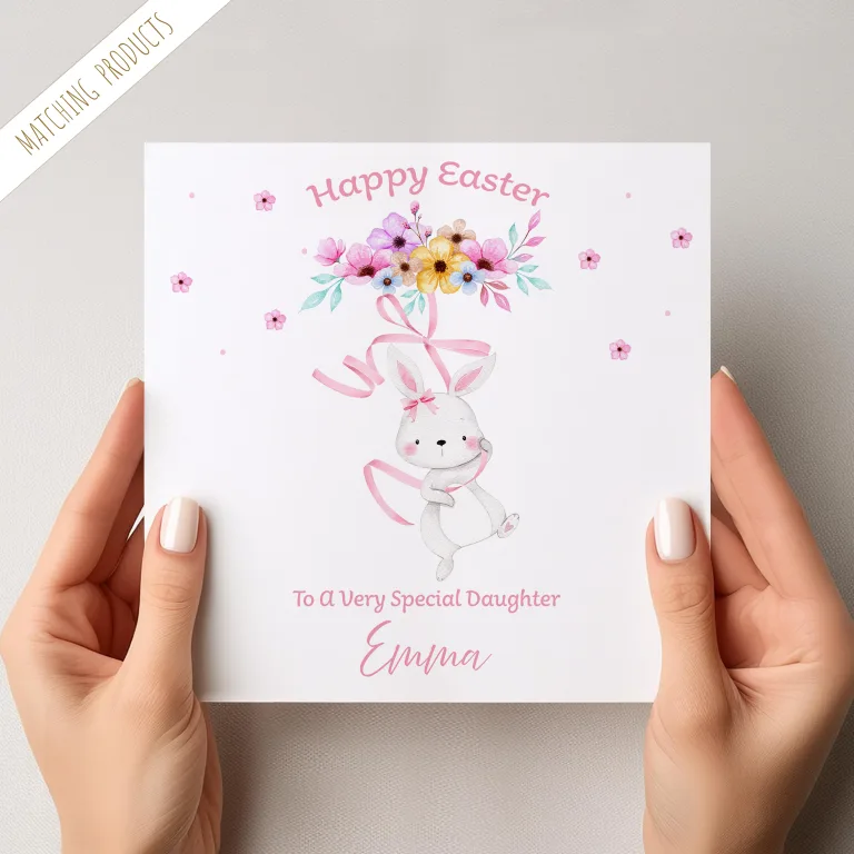 Girls Personalised Pink Easter Card