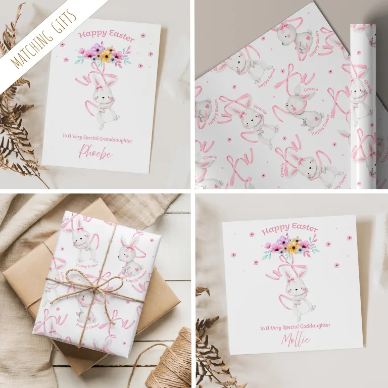 Girls Personalised Pink Easter Card