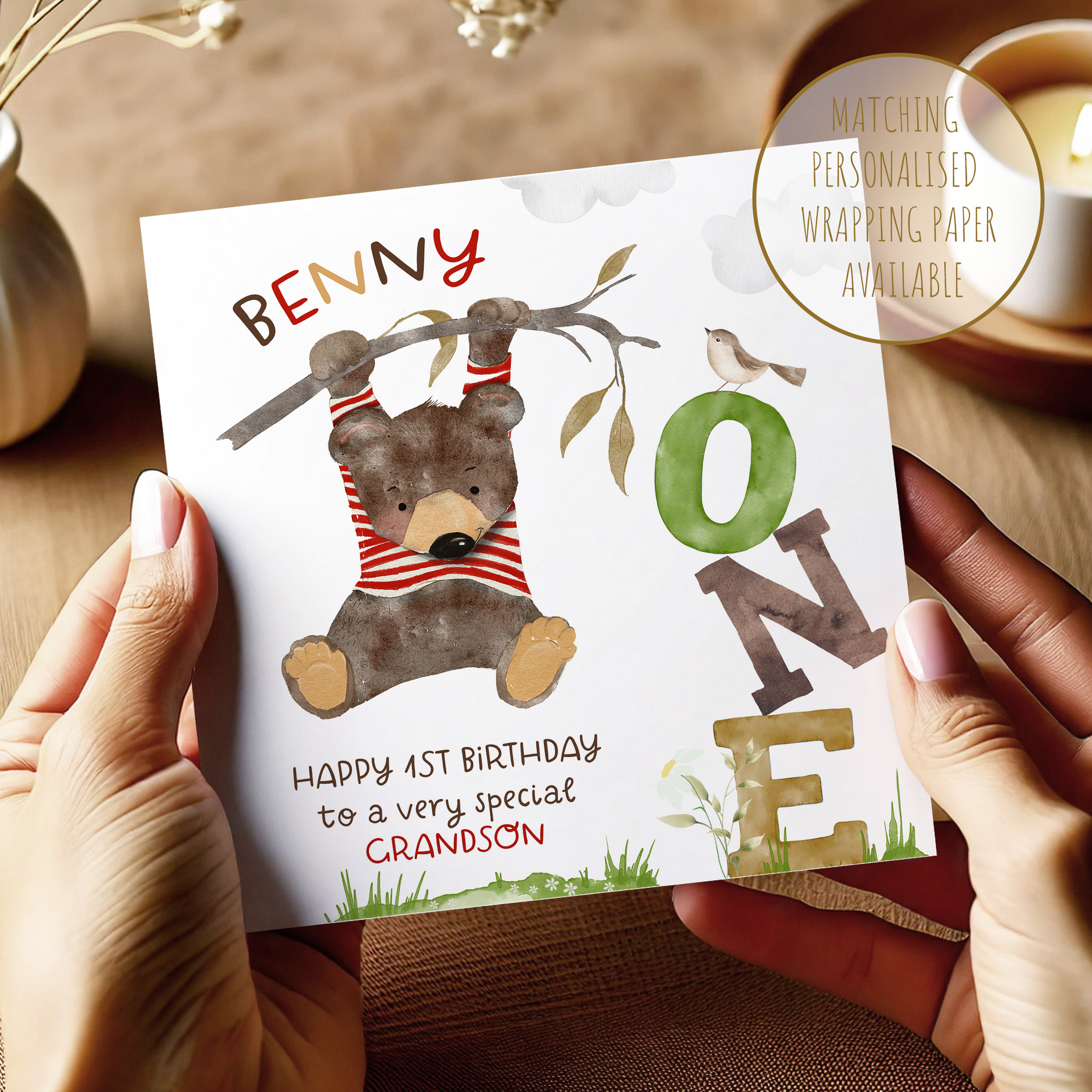 Boys 1st Birthday Teddy Bear Card
