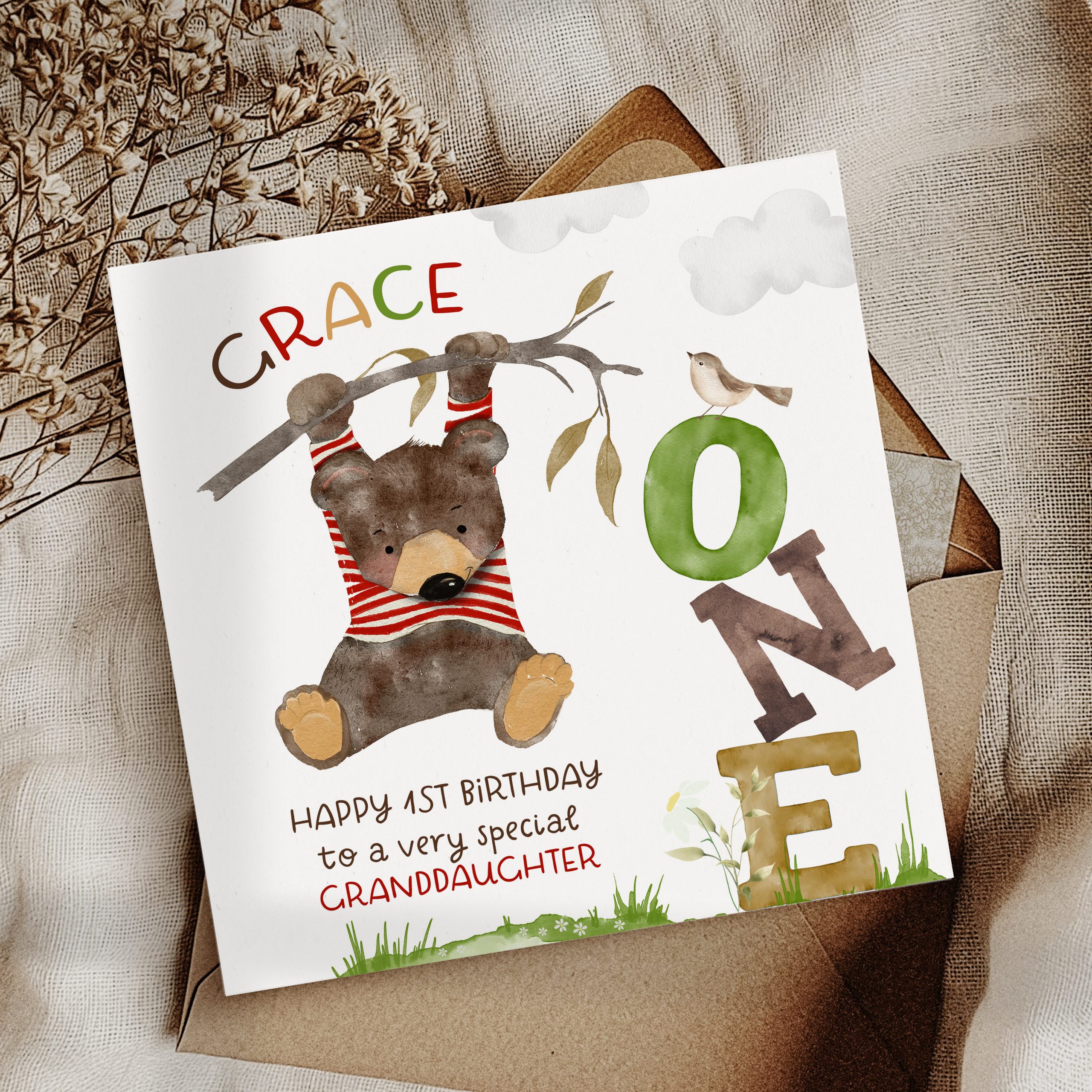 Boys 1st Birthday Teddy Bear Card
