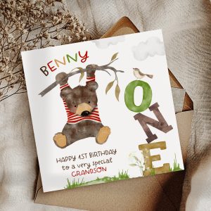 Boys 1st Birthday Teddy Bear Card