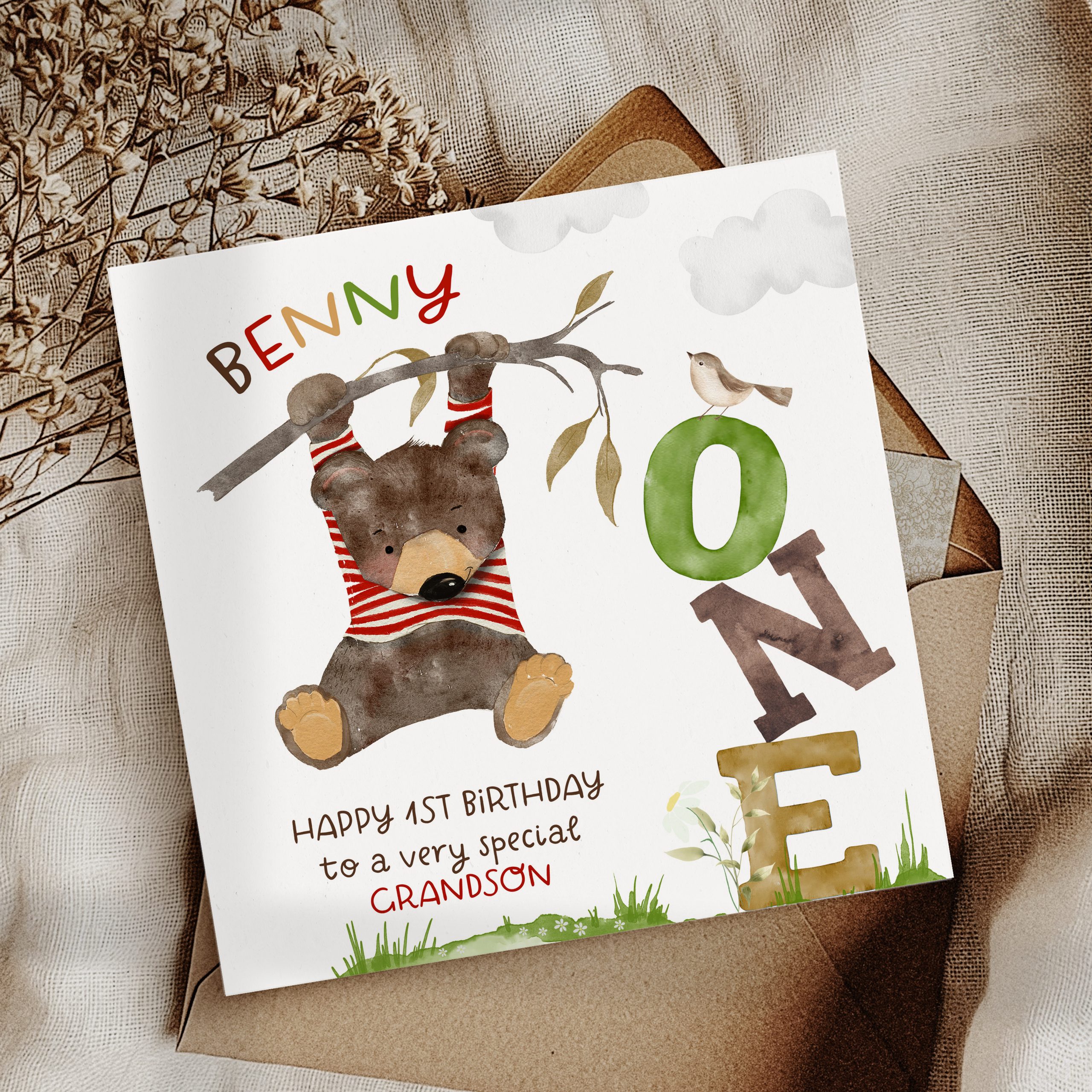 Boys 1st Birthday Teddy Bear Card