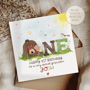 Boys 1st Birthday Teddy Bear Card