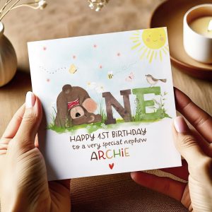 Boys 1st Birthday Teddy Bear Card