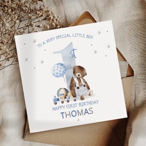 Boys 1st Birthday Teddy Bear Card