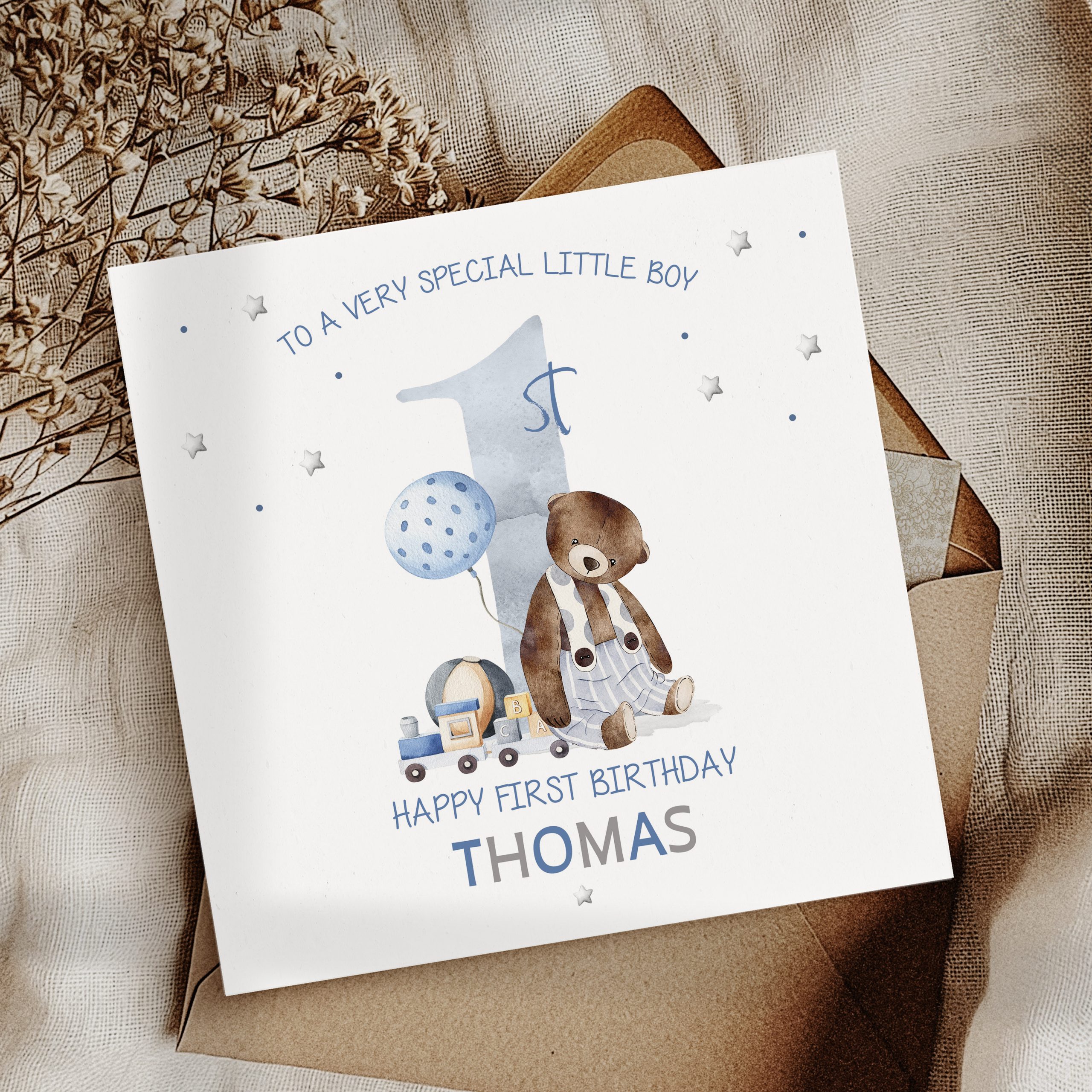 Boys 1st Birthday Teddy Bear Card
