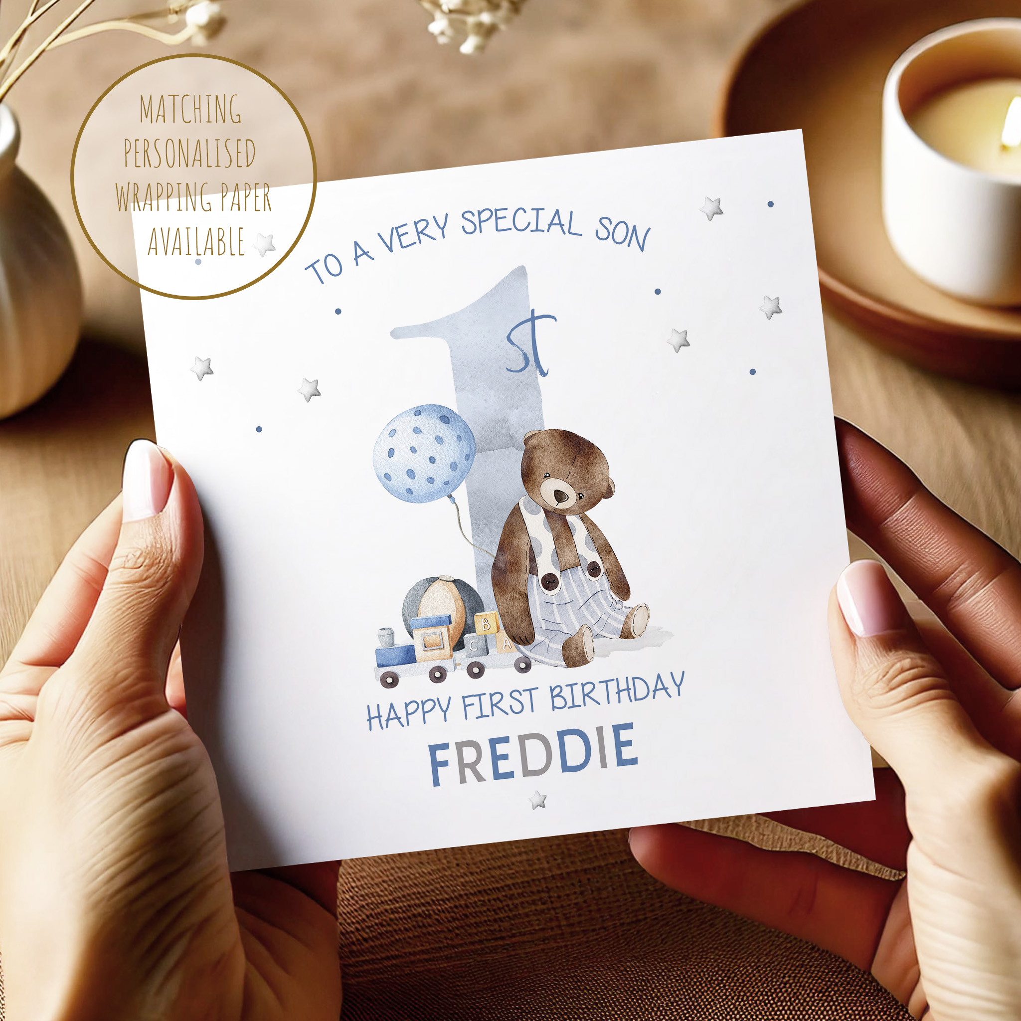 Boys 1st Birthday Teddy Bear Card
