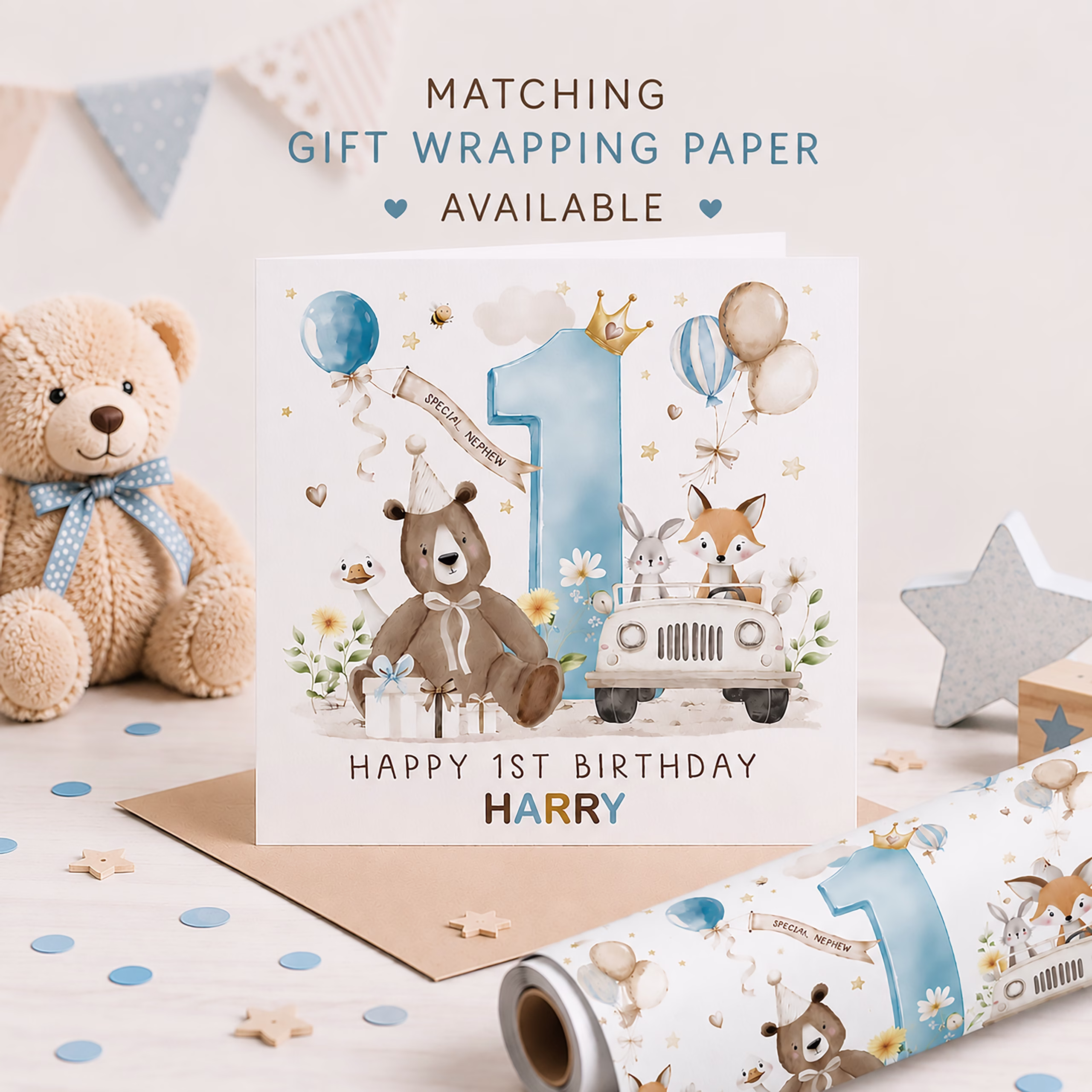 1st birthday teddy bear card