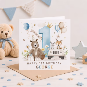 1st birthday teddy bear card