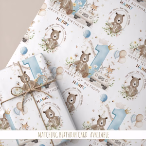 1st birthday teddy bear wrapping paper