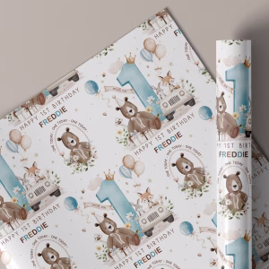 1st birthday teddy bear wrapping paper