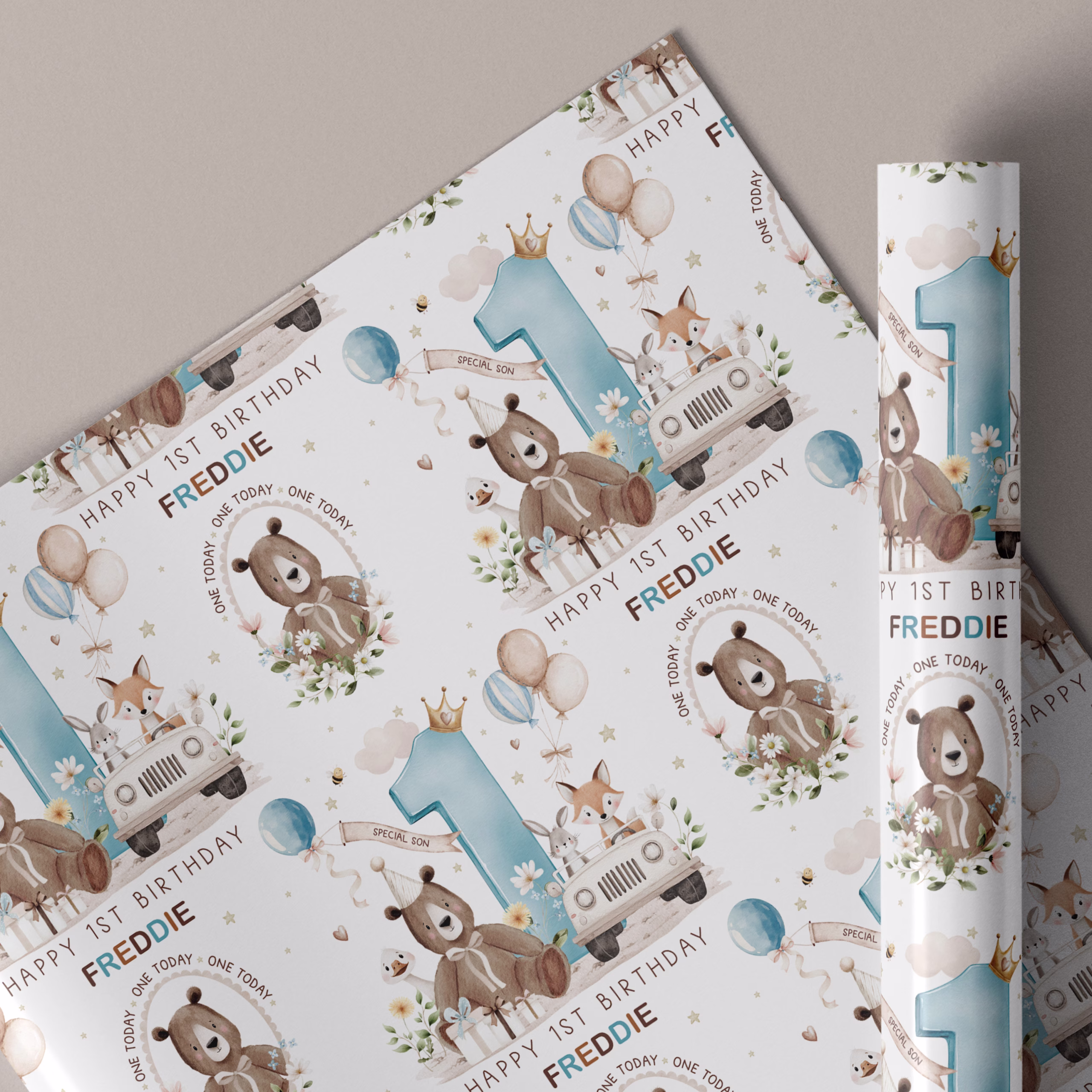 1st birthday teddy bear wrapping paper