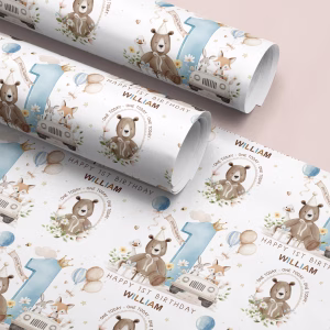 1st birthday teddy bear wrapping paper