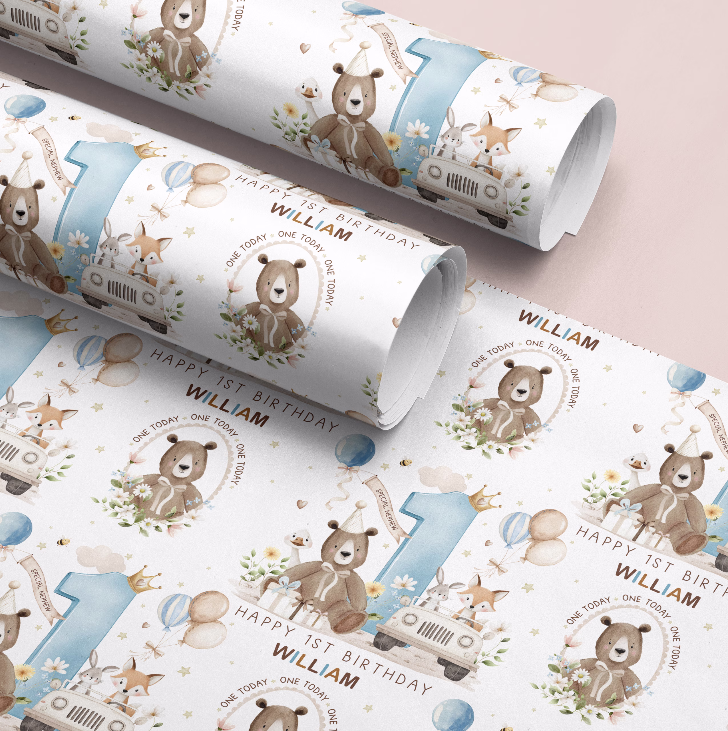 1st birthday teddy bear wrapping paper