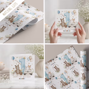 1st birthday teddy bear wrapping paper