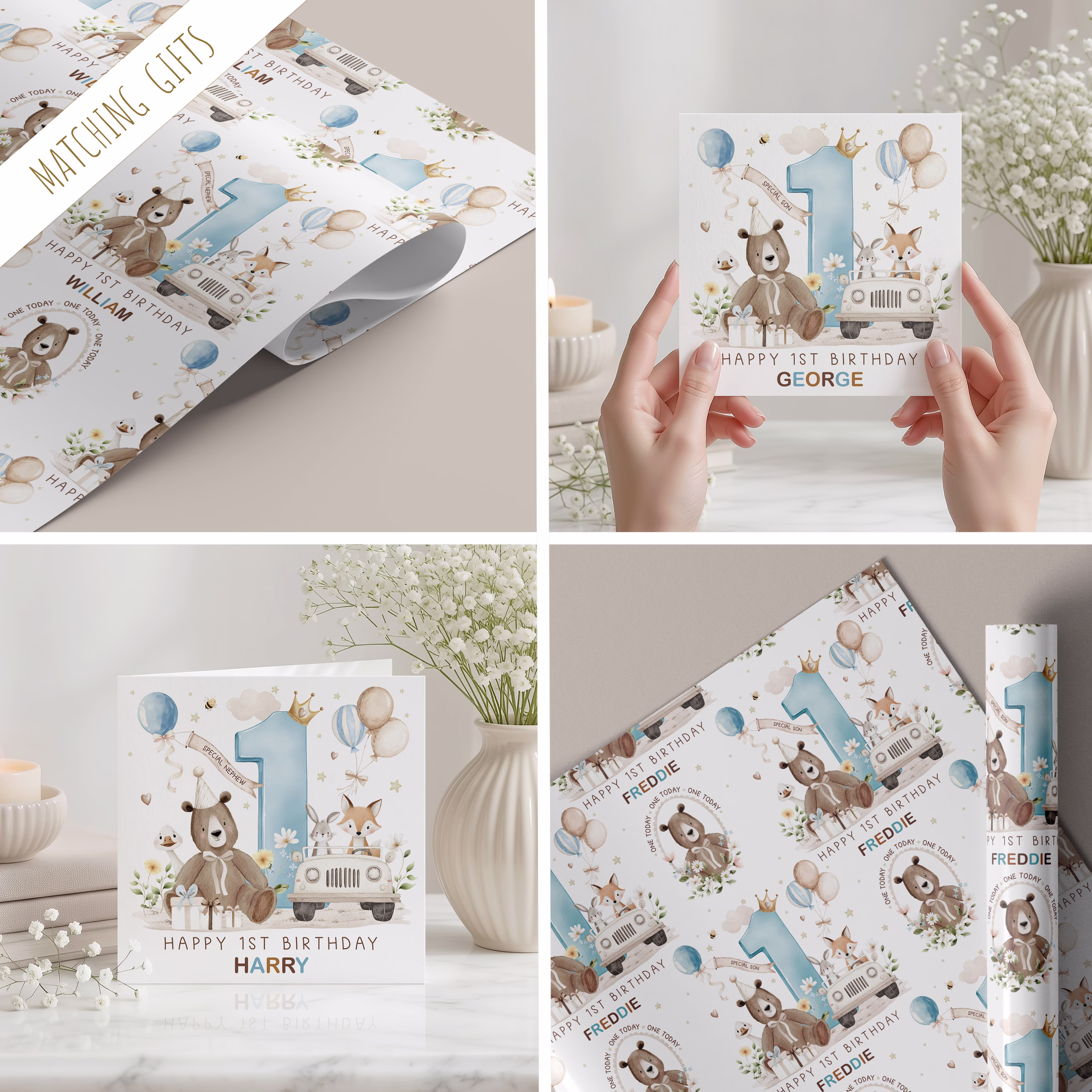 1st birthday teddy bear wrapping paper