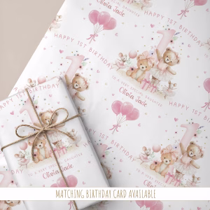 1st birthday teddy bear wrapping paper