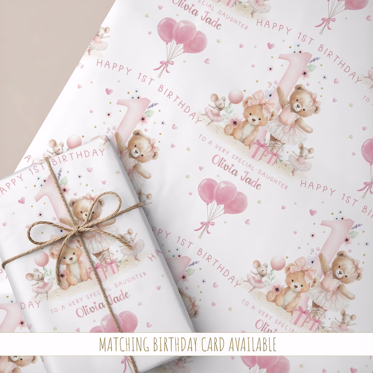 Personalised Girls 1st Birthday Wrapping Paper