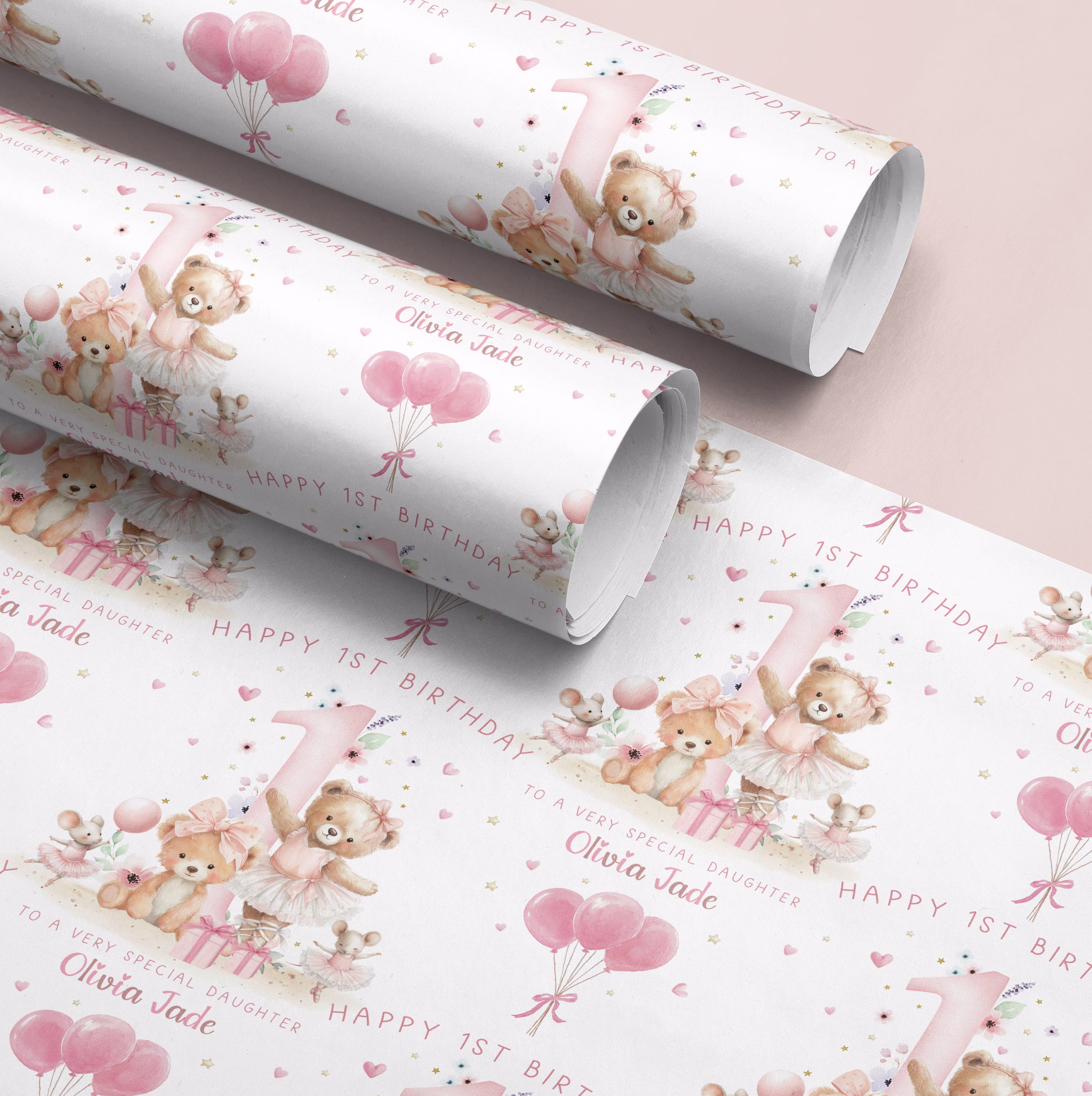 1st birthday teddy bear wrapping paper