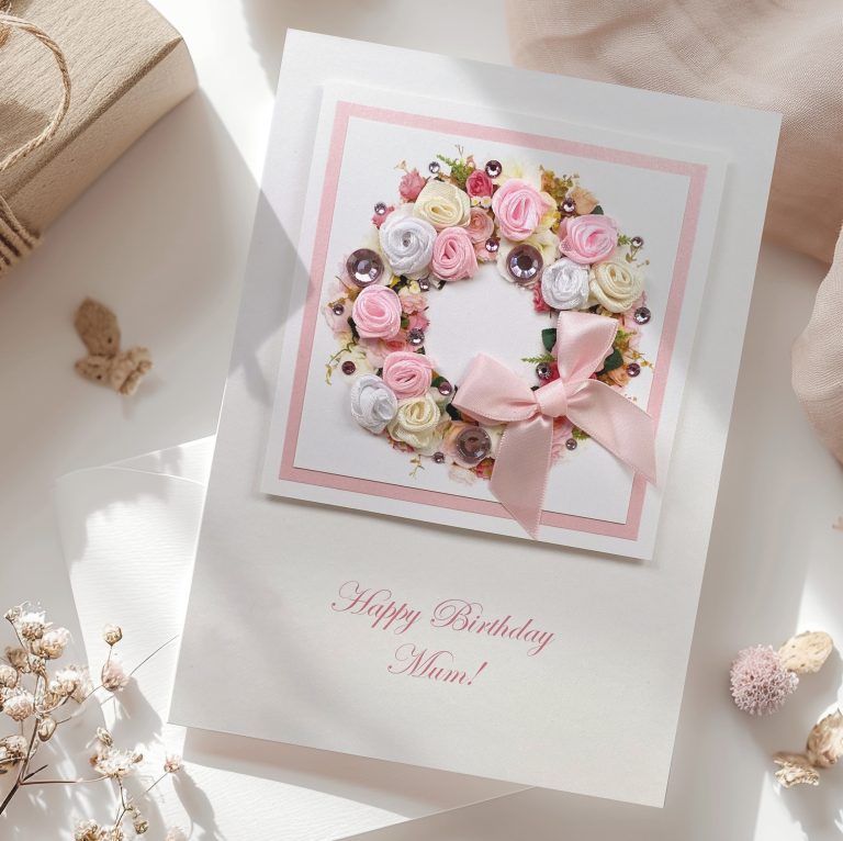 Luxury Handmade Birthday Card “Rosebud Floral Wreath”