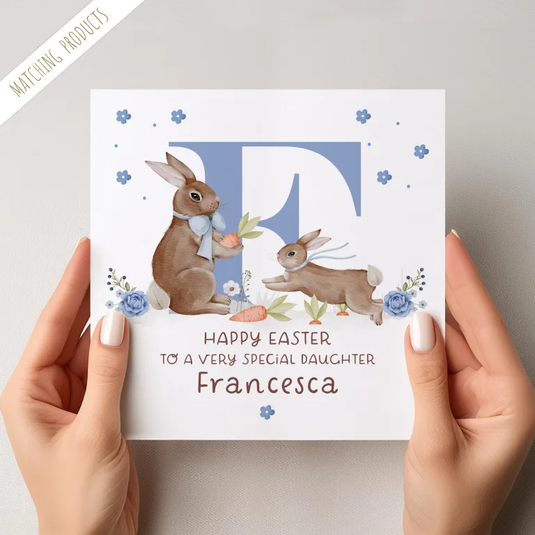 Personalised Blue Bunny Easter Card