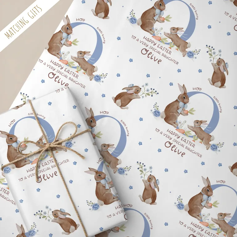 Personalised Blue Easter Gift Wrapping Paper
