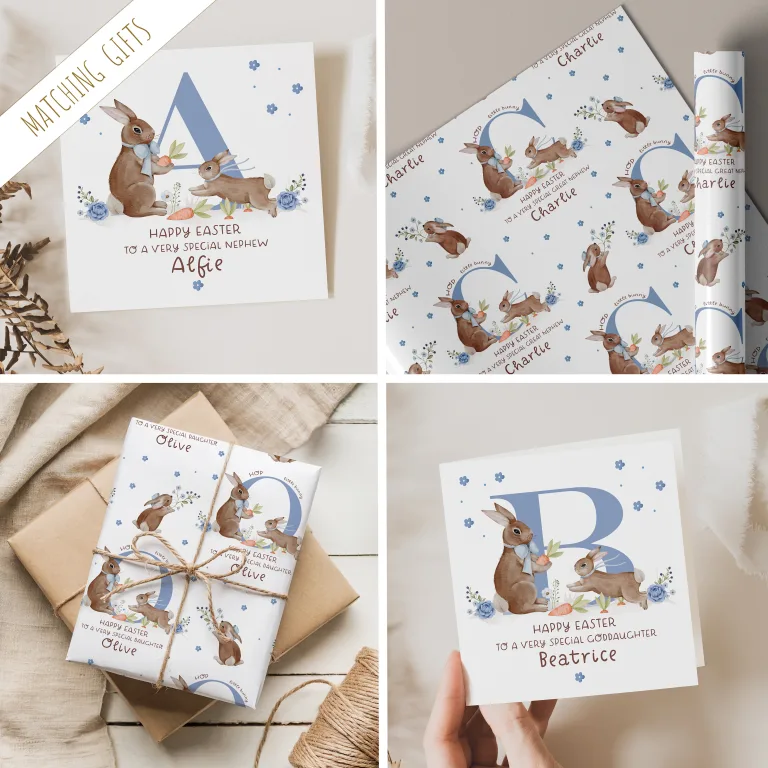 Personalised Blue Bunny Easter Card
