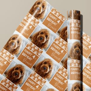 Personalised Pet Dog Photo Paw Prints Birthday Wrapping Paper
